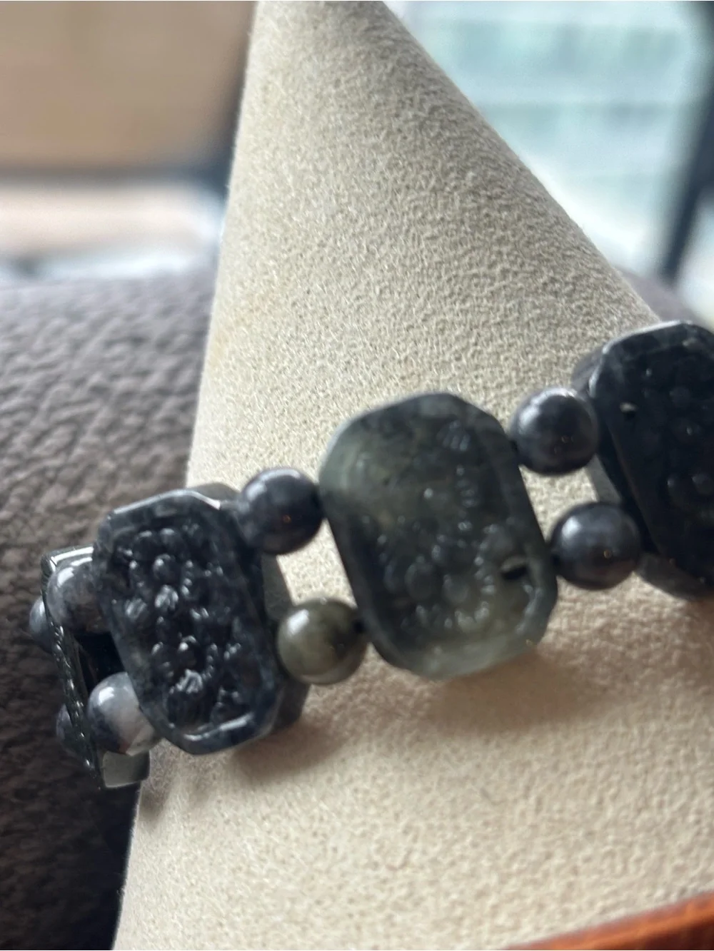 Wuji Jadeite Floral Carved Bead Stretch Bracelet - Women Jewelry